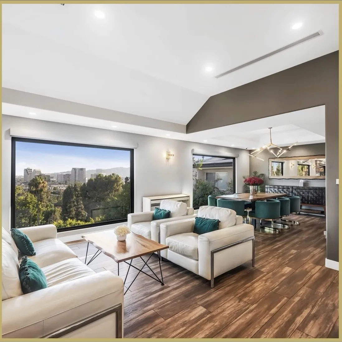 Bright and airy living room with city views at Glendale Luxury Rehab, a detox center in Los Angeles.